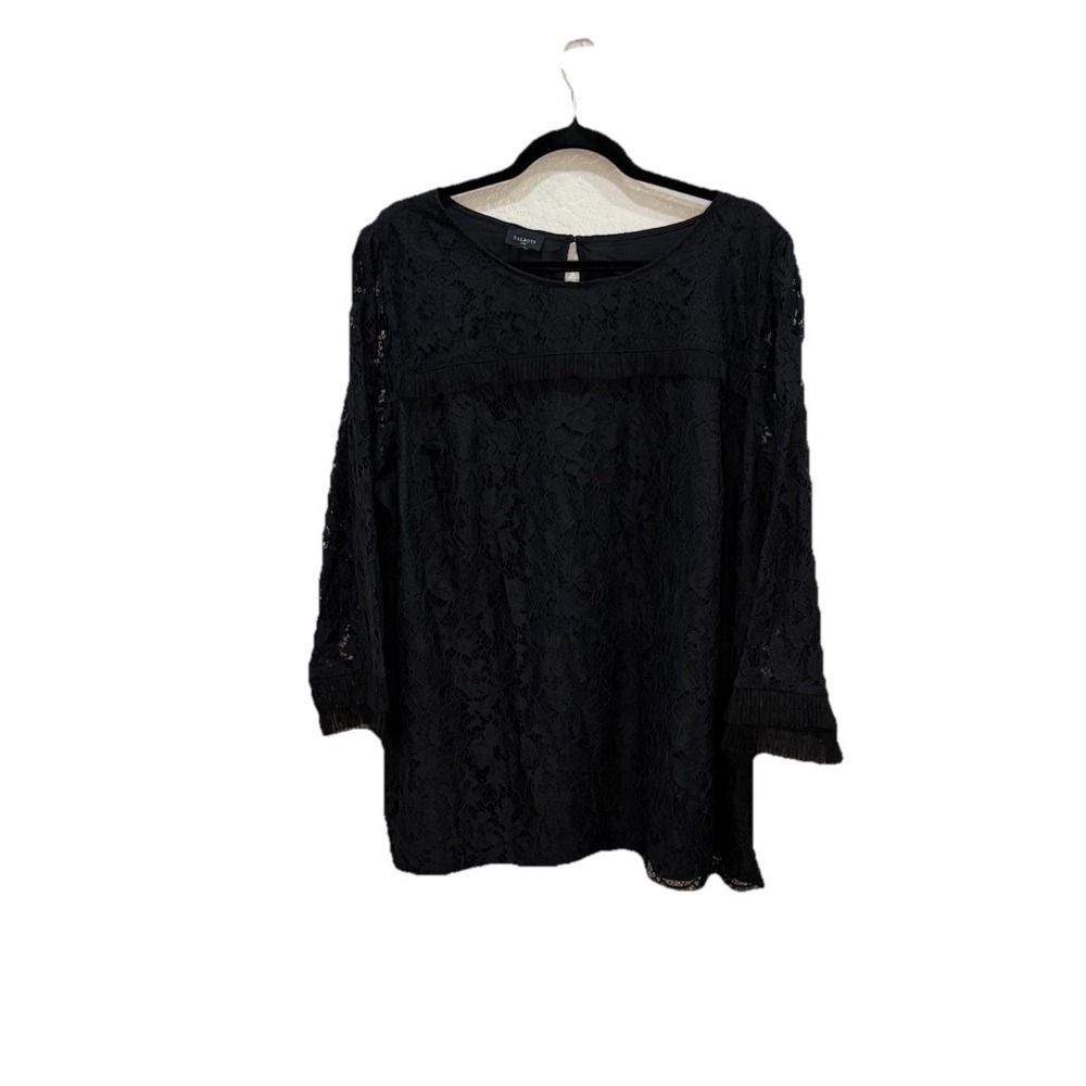 Talbots‎ Womens Floral Lace Whimsigoth Top Sz 2X Black Fairy Grunge Witchy Sheer